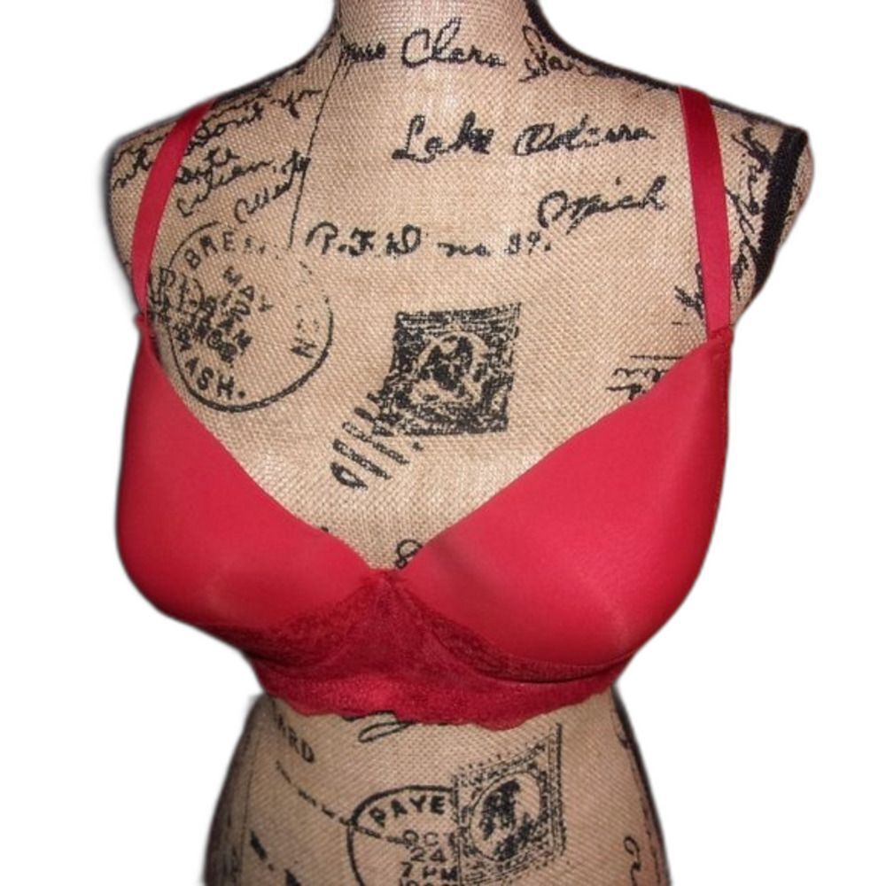 Youmita 34DDD (34F) Full Coverage Red Floral Lace Overlay Bra NWT